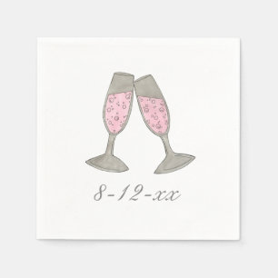 Wedding Date Pink Champagne Bridal Shower Napkins