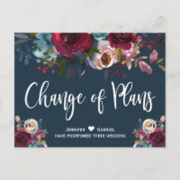 Wedding Date Postponed Burgundy Navy Floral