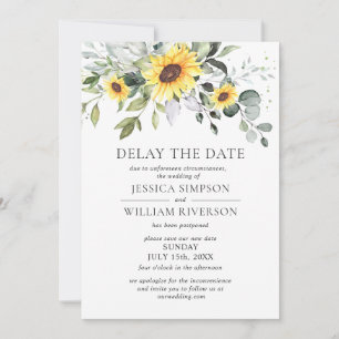 Wedding Date Postponement Eucalyptus Sunflowers Invitation