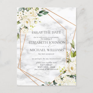 Wedding Date Postponement White Floral Geometric Announcement Postcard