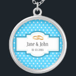 Wedding Date Silver Plated Necklace<br><div class="desc">The wedding date necklace shows a polka dot background,  wedding rings,  the couple's names and the date of the wedding or engagement.</div>