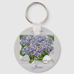 Wedding Day Blessings Blue Lace Hydrangea Key Ring
