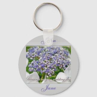 Wedding Day Blessings Blue Lace Hydrangea Key Ring
