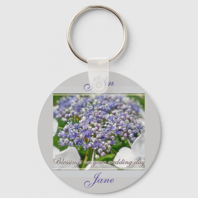 Wedding Day Blessings Blue Lace Hydrangea Key Ring (Front)