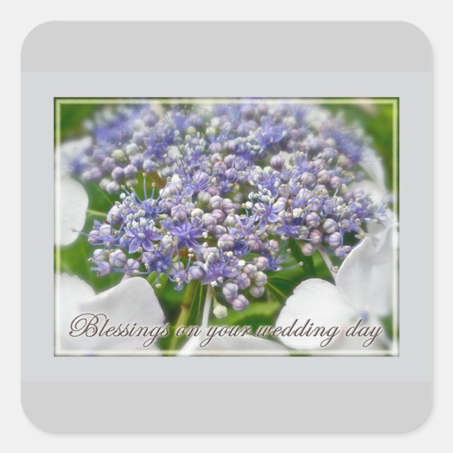 Wedding Day Blessings Blue Lace Hydrangea Square Sticker (Front)