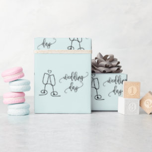 Wedding Day Champagne Glasses Light Blue Seamless Wrapping Paper