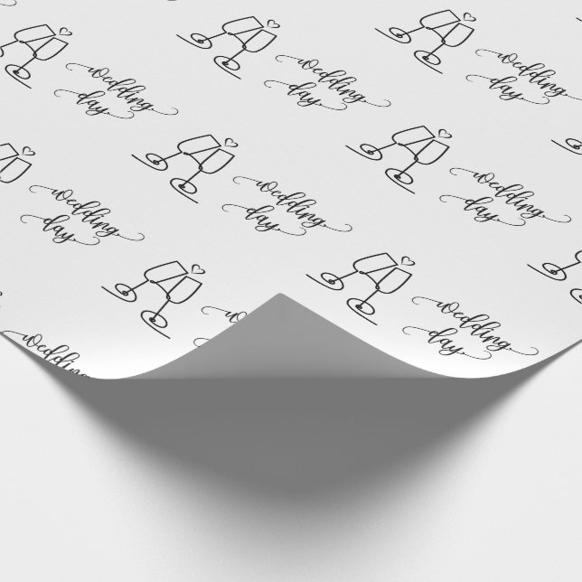 Wedding Day Champagne Glasses White Seamless Wrapping Paper (Corner)