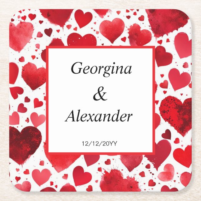 Wedding Day Coasters Romantic Red Hearts (Front)