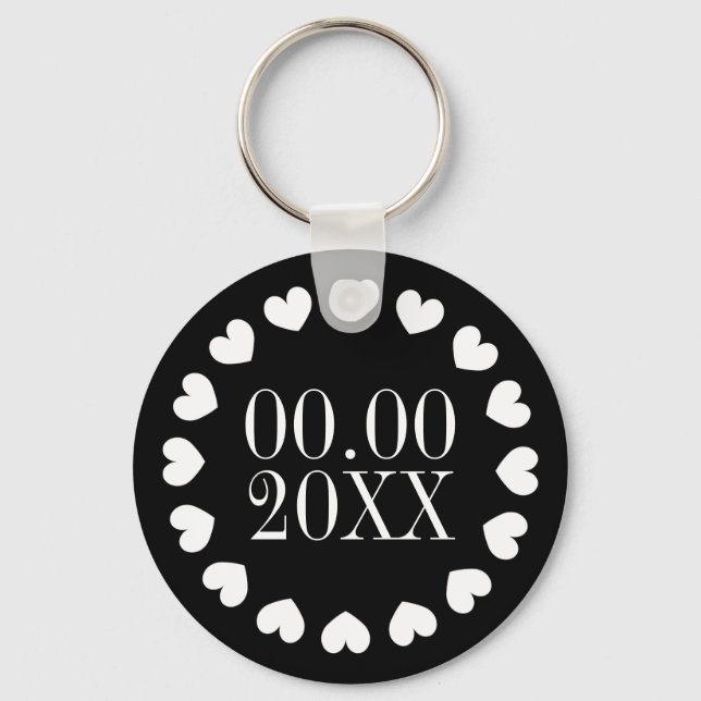 Wedding day date anniversary reminder heart key ring (Front)