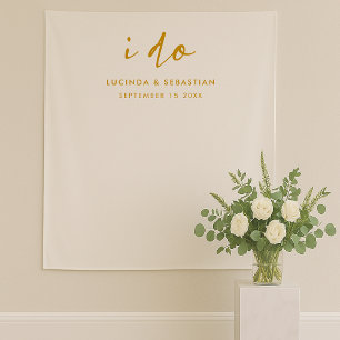 Wedding Day Elegant Gold and White Photo Backdrop Tapestry