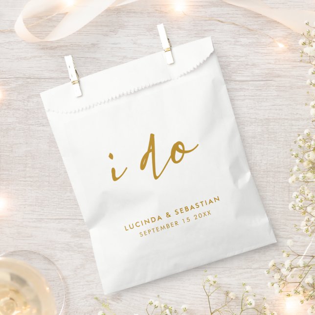 Wedding Day Elegant Minimal Simple Gold and White Favour Bag (Clipped)