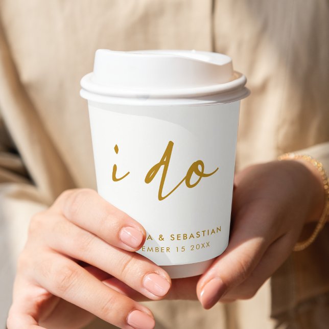 Wedding Day Elegant Minimal Simple Gold and White Paper Cups (Creator Uploaded)