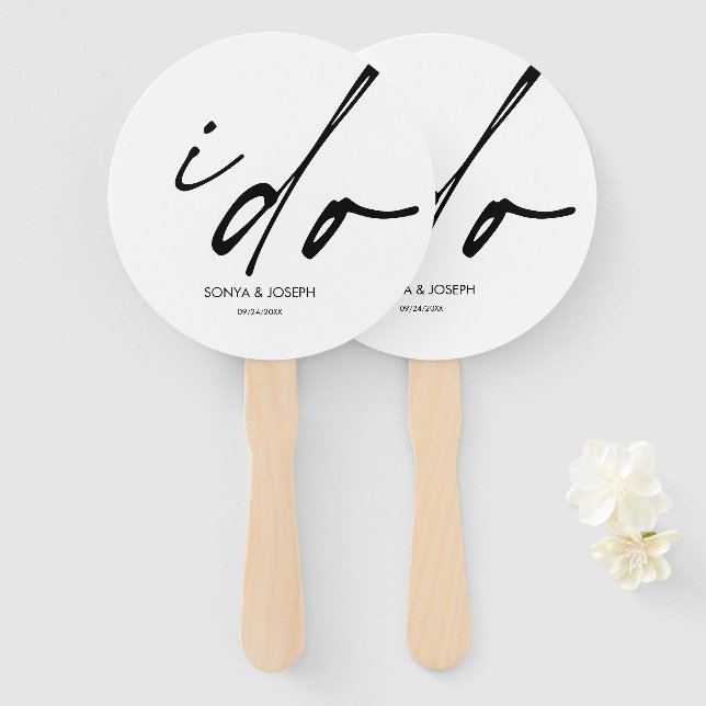 Wedding Day Elegant Script "I Do" Hand Fan (Front and Back)