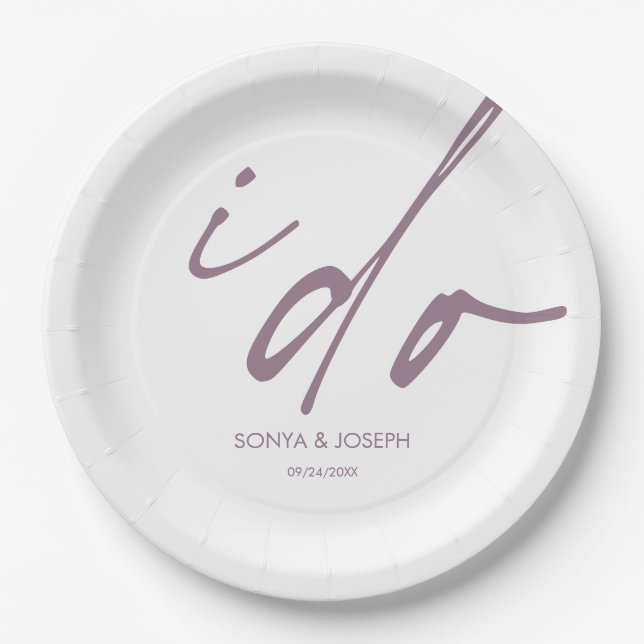 Wedding Day Elegant Script I Do  Paper Plate (Front)