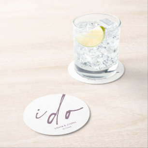 Wedding Day Elegant Script I Do Round Paper Coaster