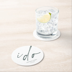 Wedding Day Elegant Script I Do Round Paper Coaster