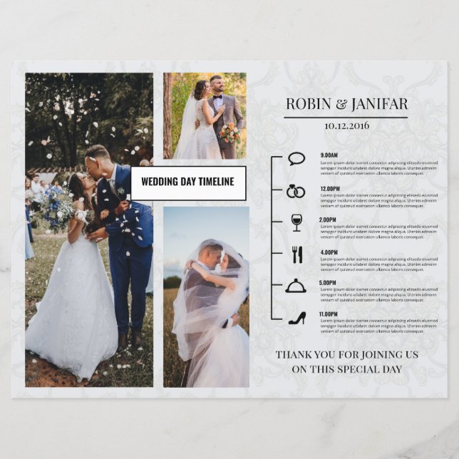 Wedding Day Itinerary Timeline Template (Front)