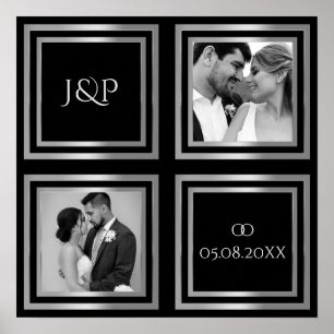 Wedding day photo collage black white Poster