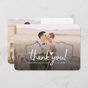 Wedding Day Photo Hand-Lettered Elegant Thank You Card