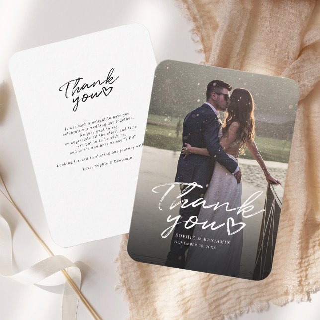 Wedding Day Photo Hand-Lettered Thank You Budget Card (Wedding Day Photo Thank You Card)