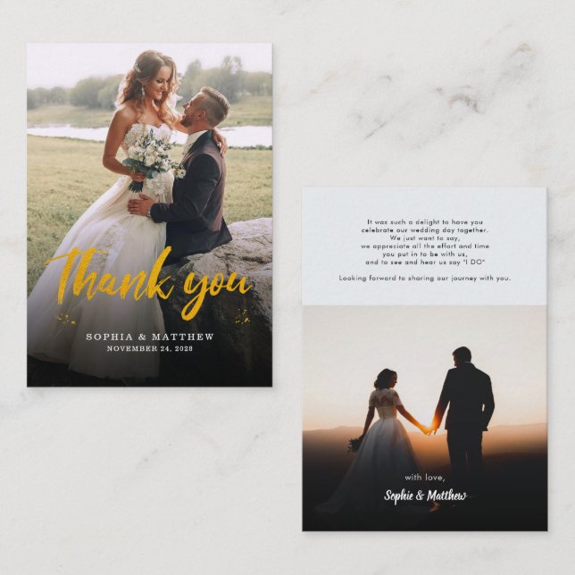 Wedding Day Photo Hand-Lettered Thank You Card (Front/Back)