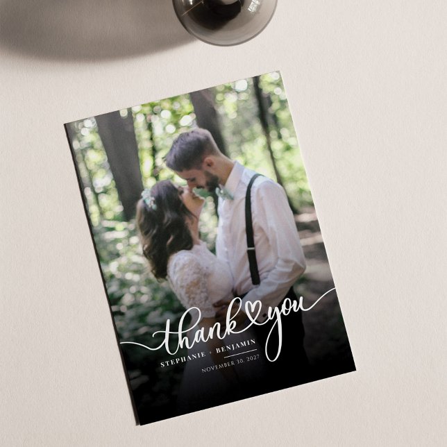 Wedding Day Photo Hand-Lettered Thank You Card (Creator Uploaded)