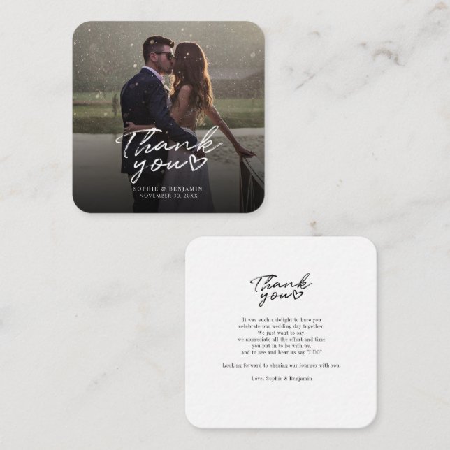 Wedding Day Photo Hand-Lettered Thank You Script Card (Front/Back)