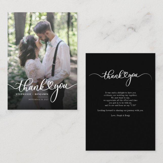 Wedding Day Photo Handwritten Script Thank You Card (Front/Back)