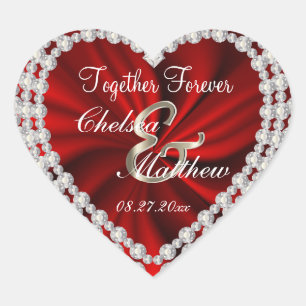 Wedding Day Red Satin   Personalise Heart Sticker