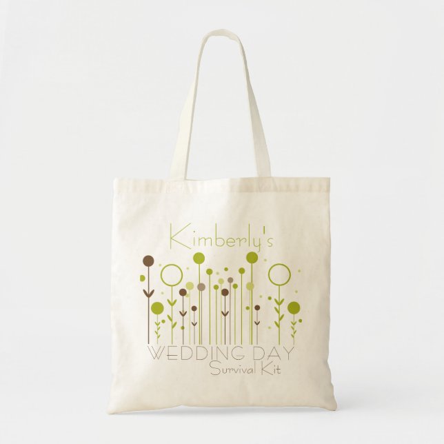 Wedding Day Survival Kit Simple Green Floral Dot Tote Bag (Front)