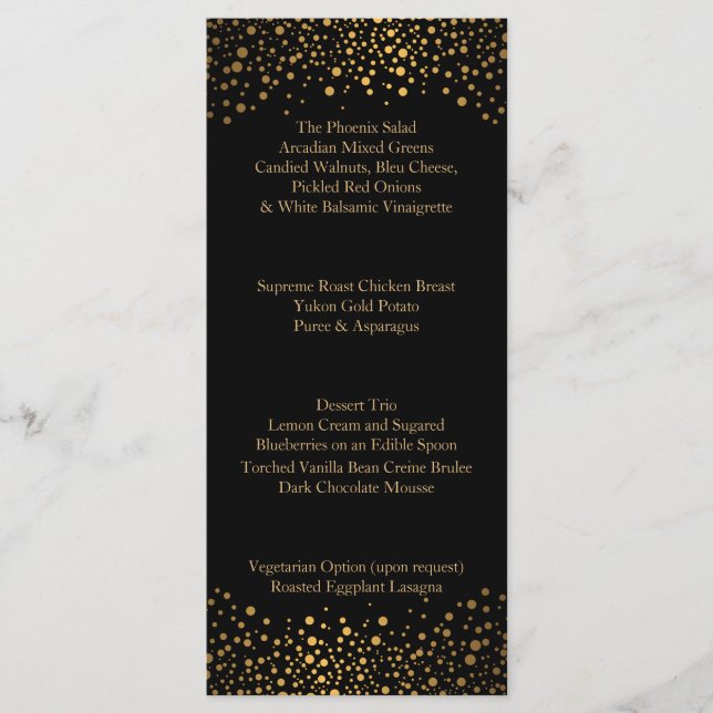 Wedding Day Trendy Gold Dots and Black Menu (Front)