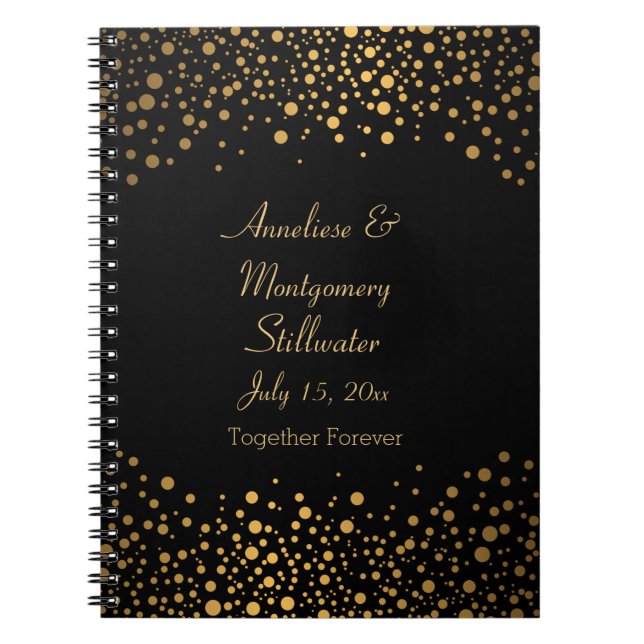 Wedding Day Trendy Gold Dots on Black Notebook (Front)