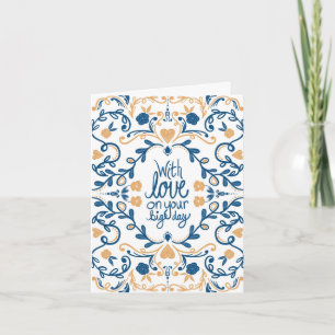 Wedding Day With Love, Folk Art Card, Scandinavian Card