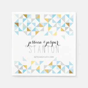 WEDDING DECOR triangle aztec geo pattern blue gold Napkin
