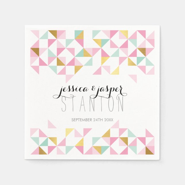 WEDDING DECOR triangle aztec geo pattern pink mint Napkin (Front)