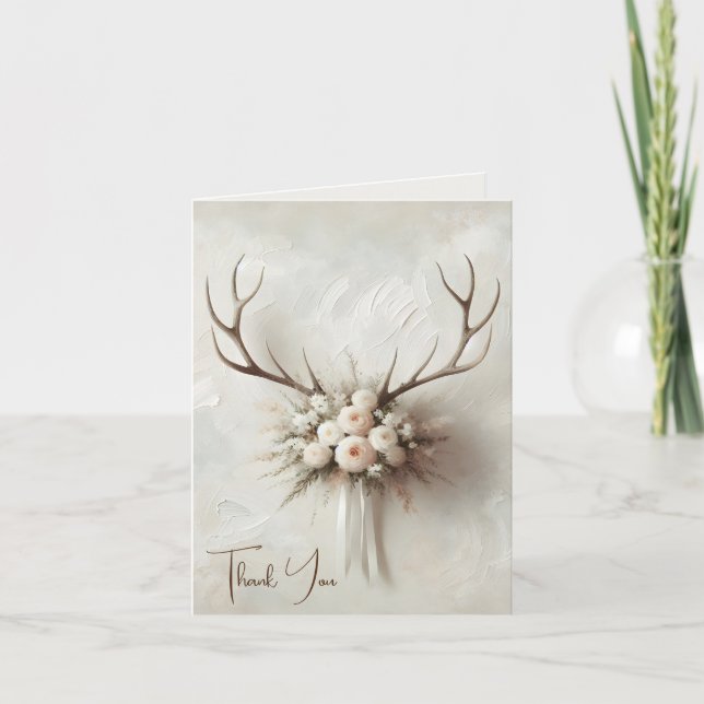 Wedding Deer Antlers Thank You Card (Front)