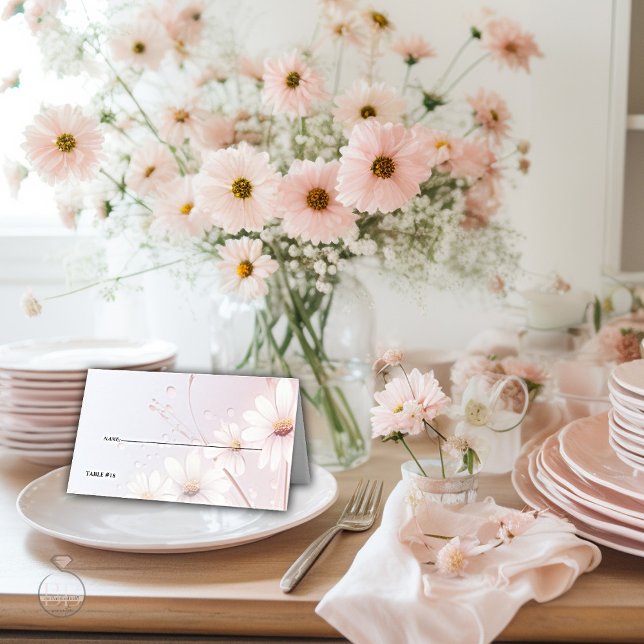 Wedding | Delicate Blush Pink Daisies Place Card (Creator Uploaded)