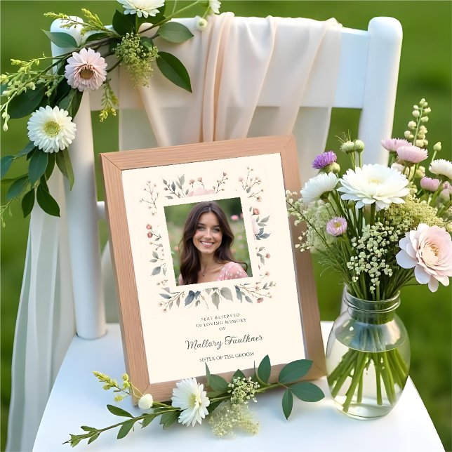Wedding Delicate Soft Pastel Floral Frame Photo  Poster (Candid Delicate Floral Frame Photo Posters in Soft Pastel Colors for Reserved Memorial Seats.)