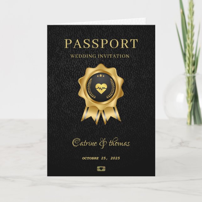  Wedding  Destination Black Passport World Map  Invitation (Front)