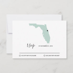 Wedding Destination Florida Map Removable Heart RSVP Card