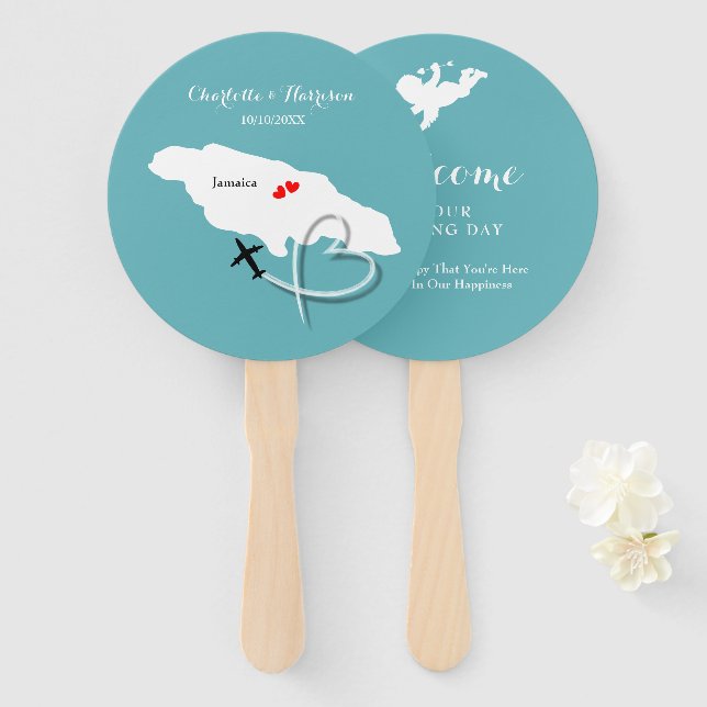 Wedding Destination Jamaica Hand Fan (Front and Back)