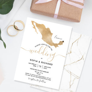 Wedding Destination Mexico Gold Moveable Heart In Invitation