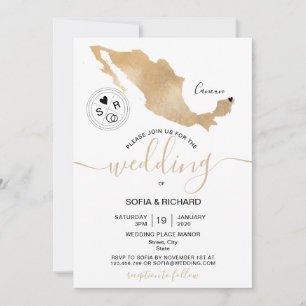 Wedding Destination Mexico Gold Moveable Heart In Invitation