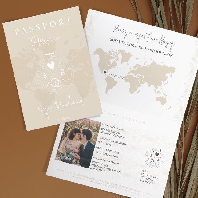 Wedding Destination Passport Blush World Map Invitation (Creator Uploaded)