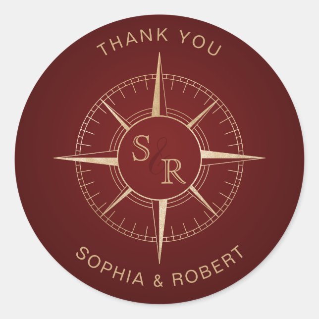 Wedding Destination Passport Compass Thank You Classic Round Sticker (Front)