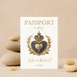 Wedding Destination Passport Gold Crest Invitation