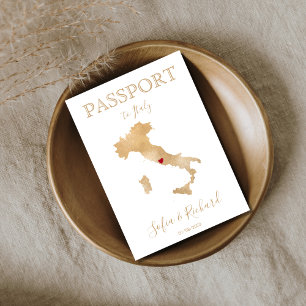 Wedding Destination Passport Gold Map Italy  Invit Invitation