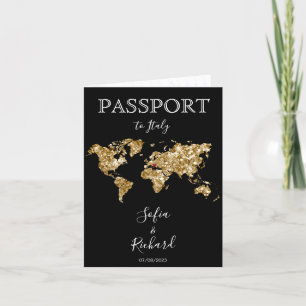 Wedding Destination Passport Gold World Map Black Invitation