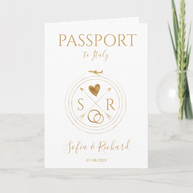 Wedding Destination Passport Gold World Map Invita Invitation (Front)