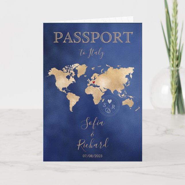 Wedding Destination Passport Gold World Map Invita Invitation (Front)